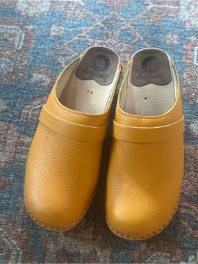 Troentorp Da Vinci Slip-On Leather Clogs in Ochre Yellow